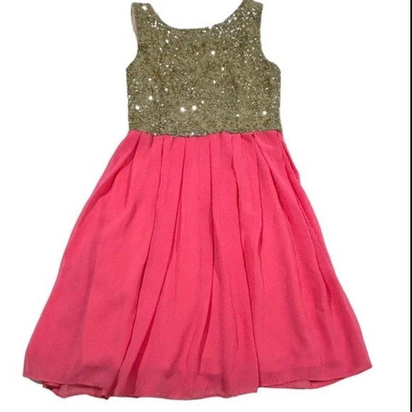 B.Darlin pink and gold Sequin and chiffon Dress juniors size 3/4 - Picture 1 of 6